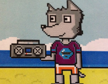 picture of male wolf character holding boombox